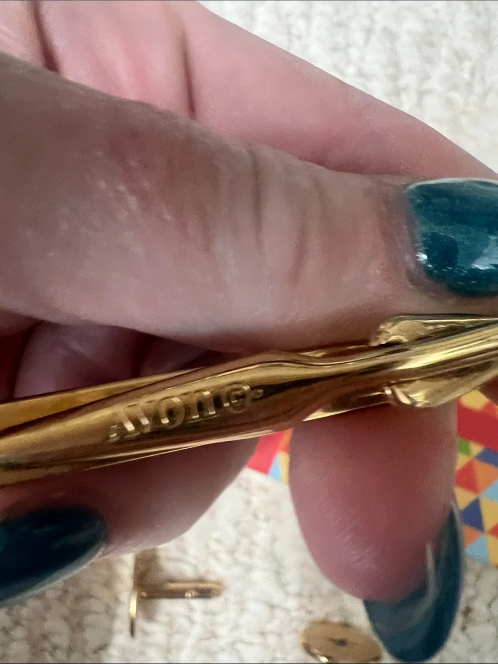 Avon Gold Cufflinks and Tie Clip Set with Blue Accents